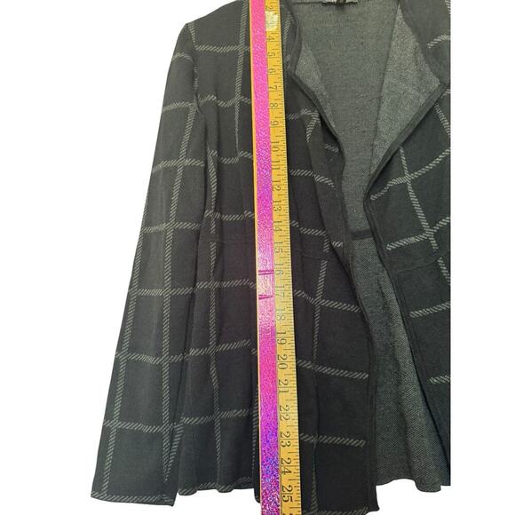 Eileen Fisher XS Open Front Cardigan Jacket black gray Windowpane Check Linen bl - Picture 8 of 11